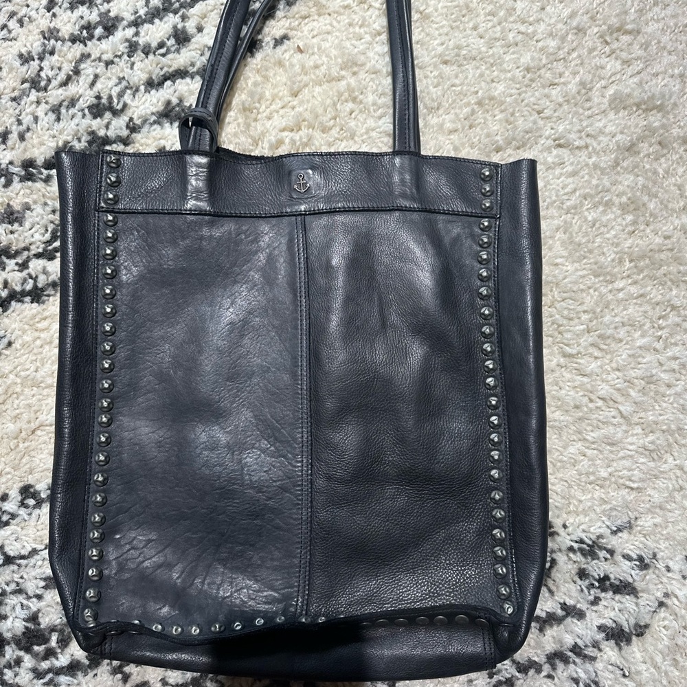 Black Leather Studded Tote Bag